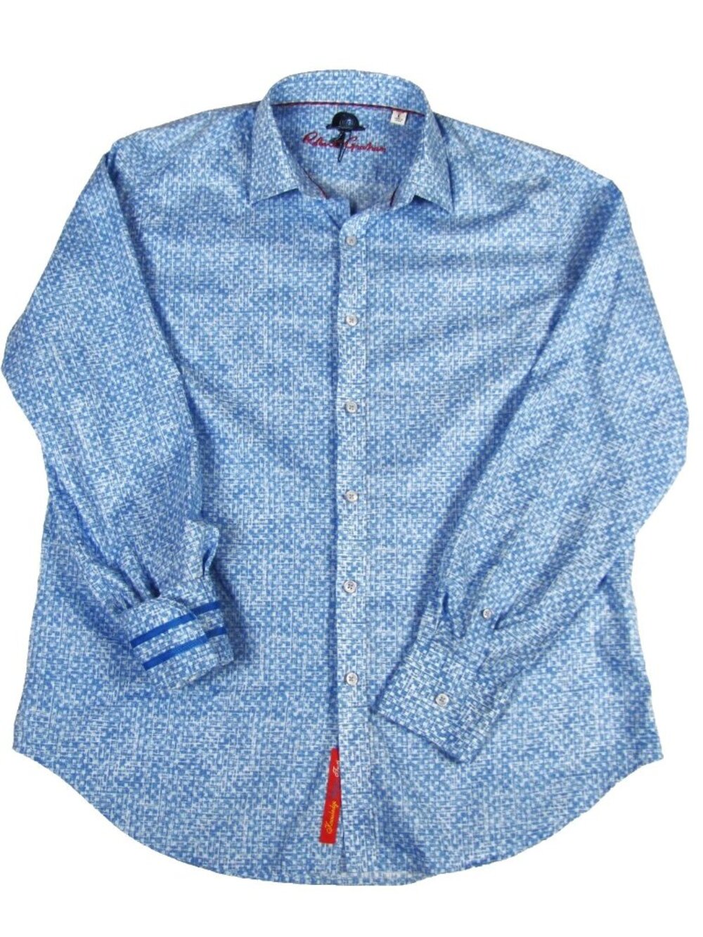 Robert Graham Mens Large Button Front Shirt Blue Long Sleeve White Geo Print